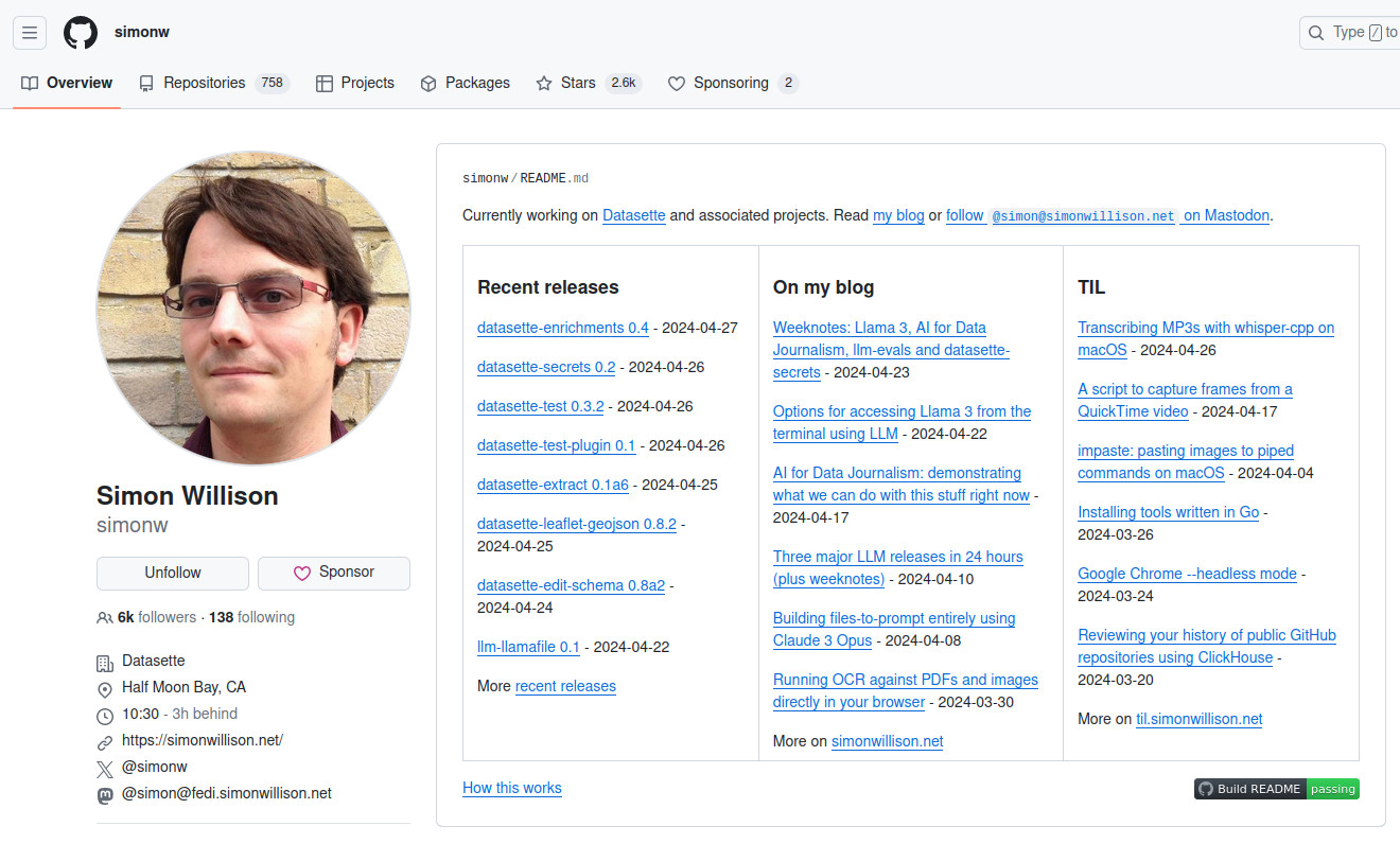 Simon Willison GitHub