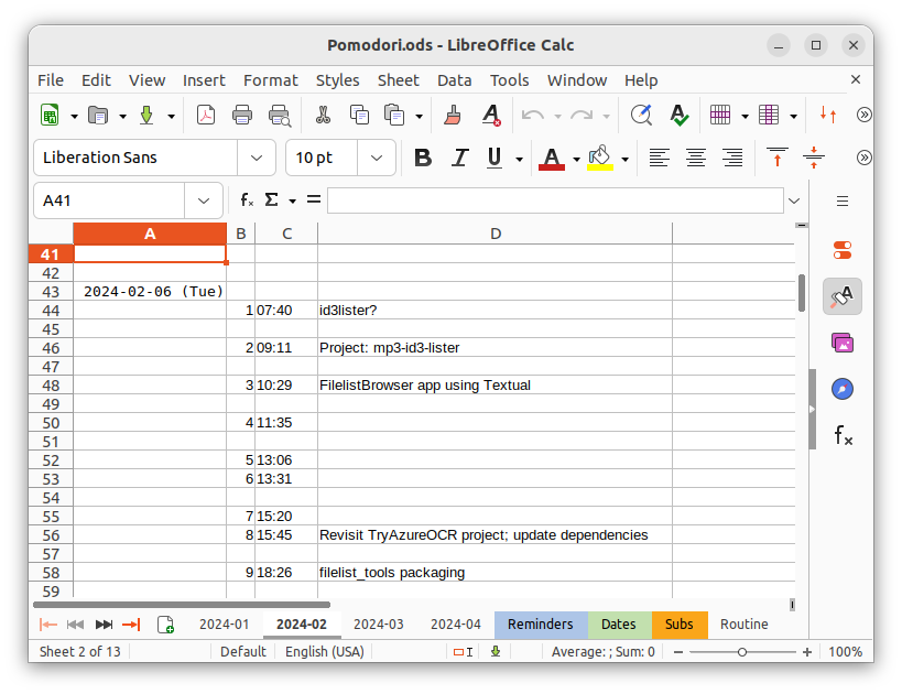 Pomodori Spreadsheet