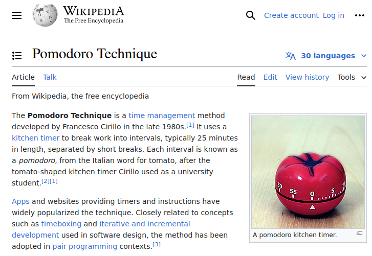 Wikipedia Pomodoro Technique